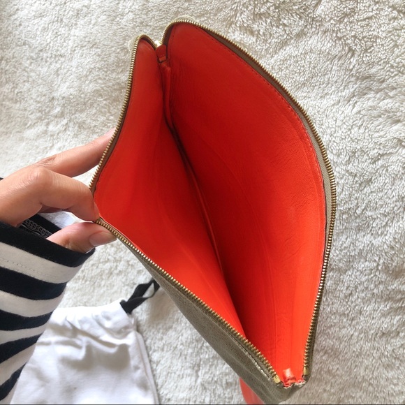 Old CELINE canvas leather pouch clutch orange - Picture 3 of 5